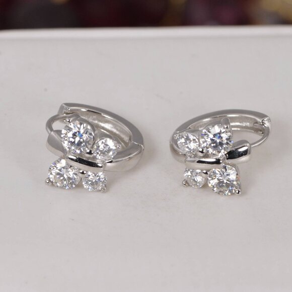 Certified All Moissanite Butterfly Huggies Earrings 925 Sterling - Picture 6 of 8